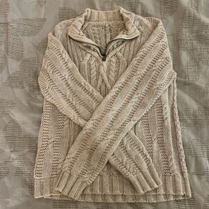 Cream Cowl Neck Cable Knit Sweater
